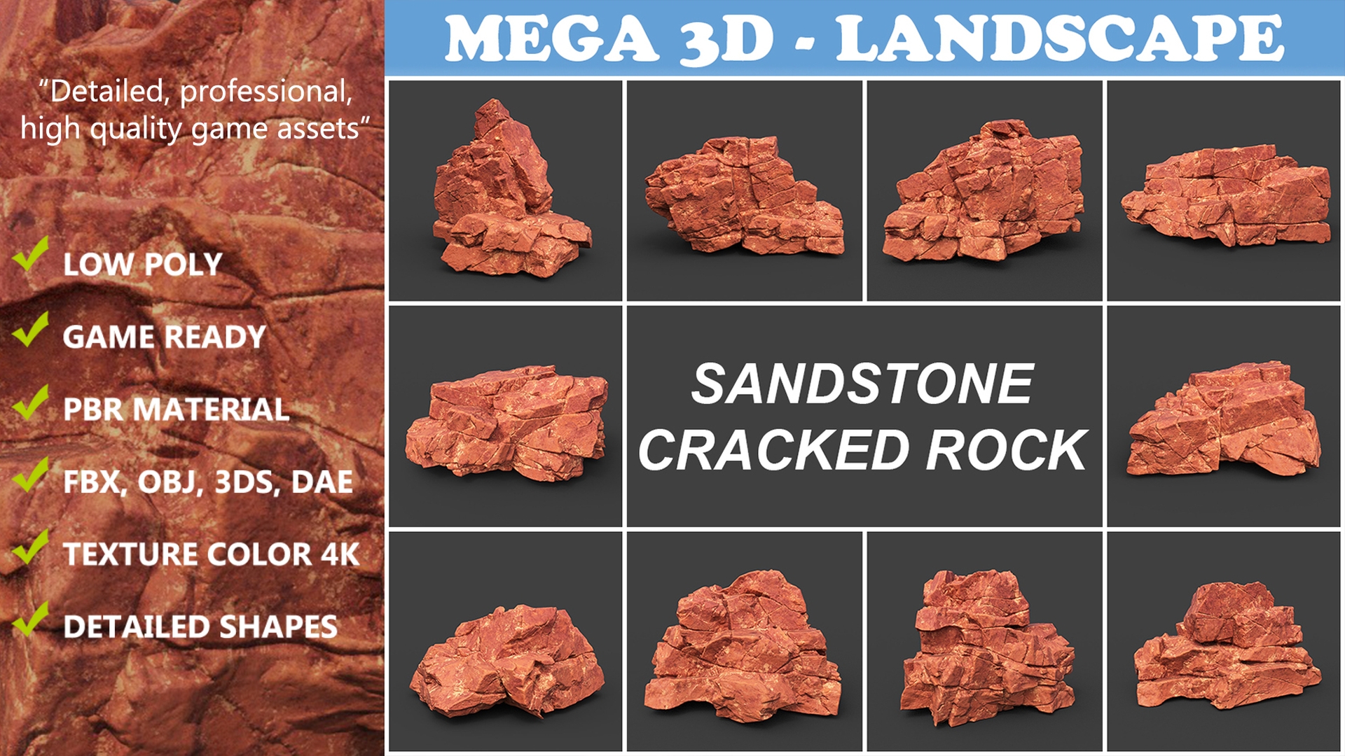 Low Rpm Stone Low poly Sandstone Cracked Rock 220124 | Fab