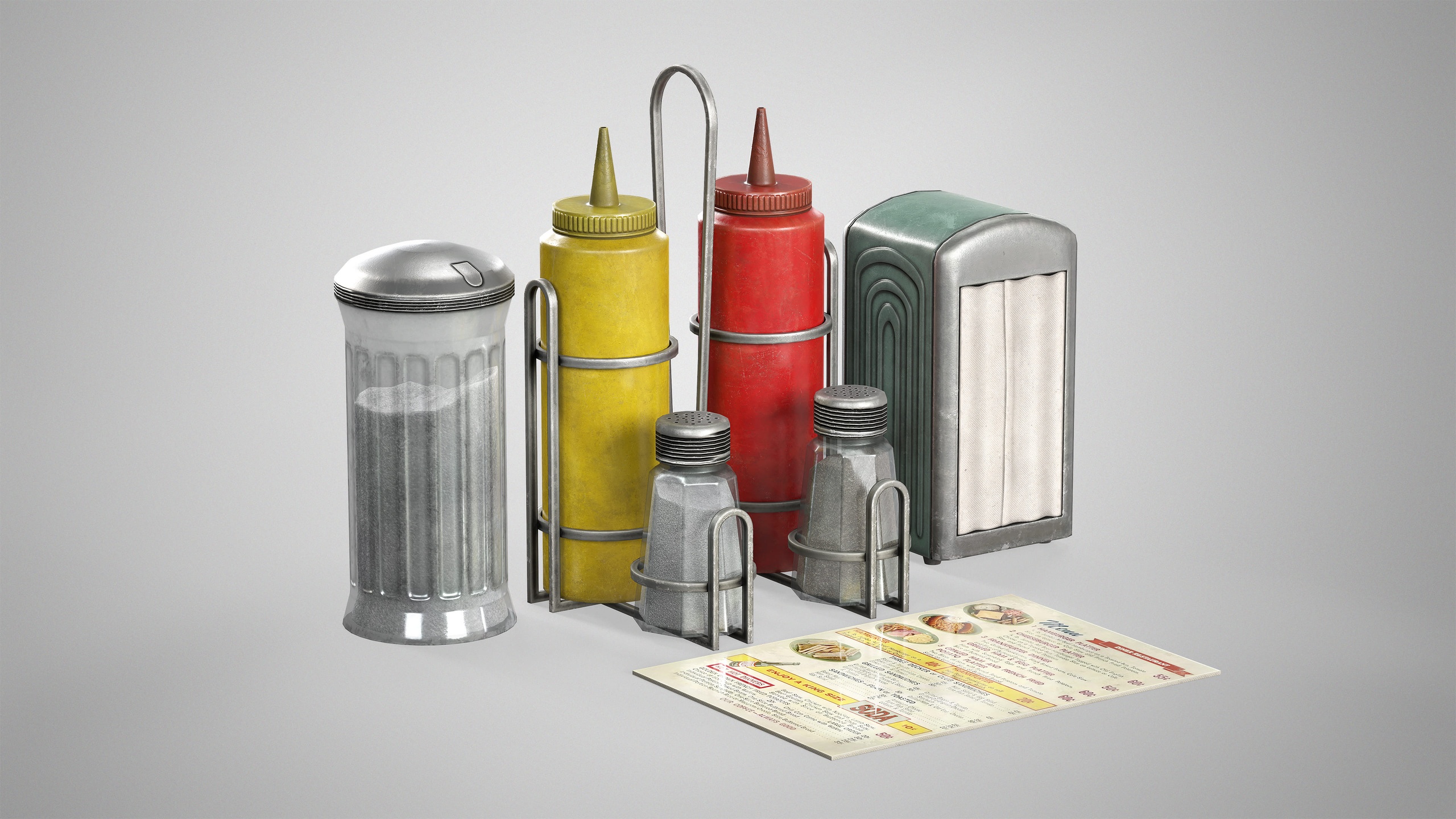 Media 1 for listing Retro Diner Condiments - Old Cafe Condimnet Caddy AAA Game Ready