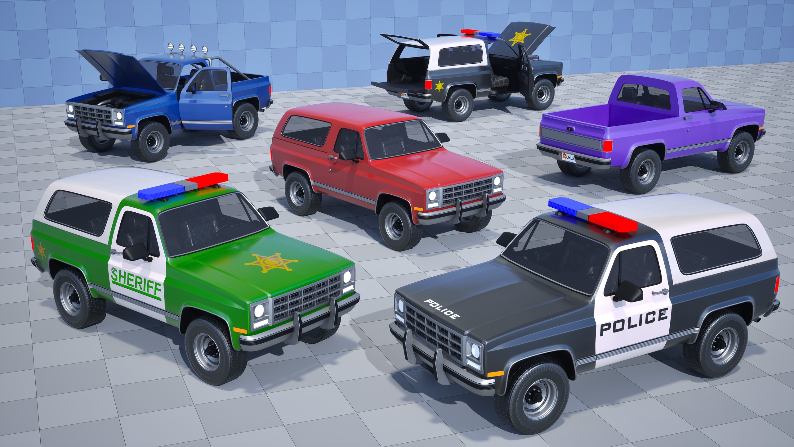 Media 1 for listing Stylized Drivable Vehicles - SUV, Pickup & Police Car "Paragon"