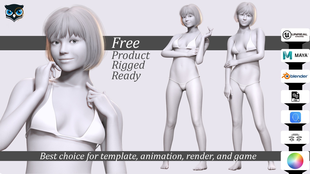 Media 1 for listing Free Rigged Female 3D Character Game Animation Ready