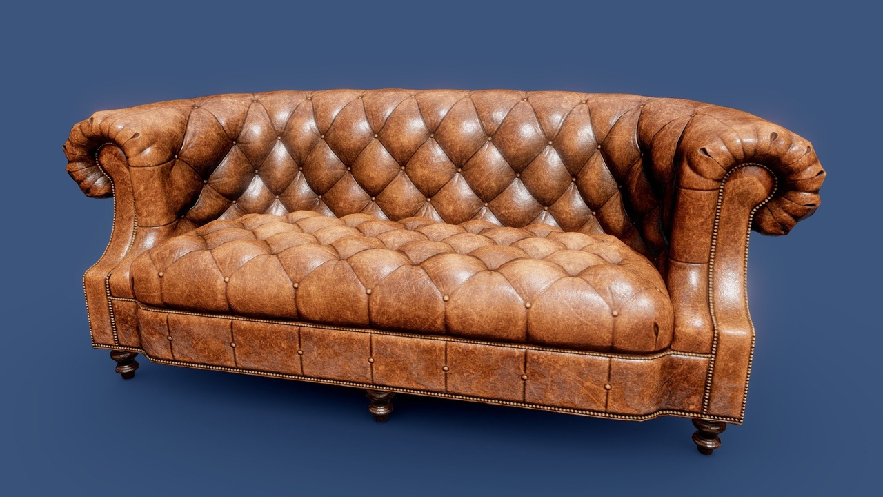 Media 1 for listing Old Leather Chesterfield Couch [PBR]