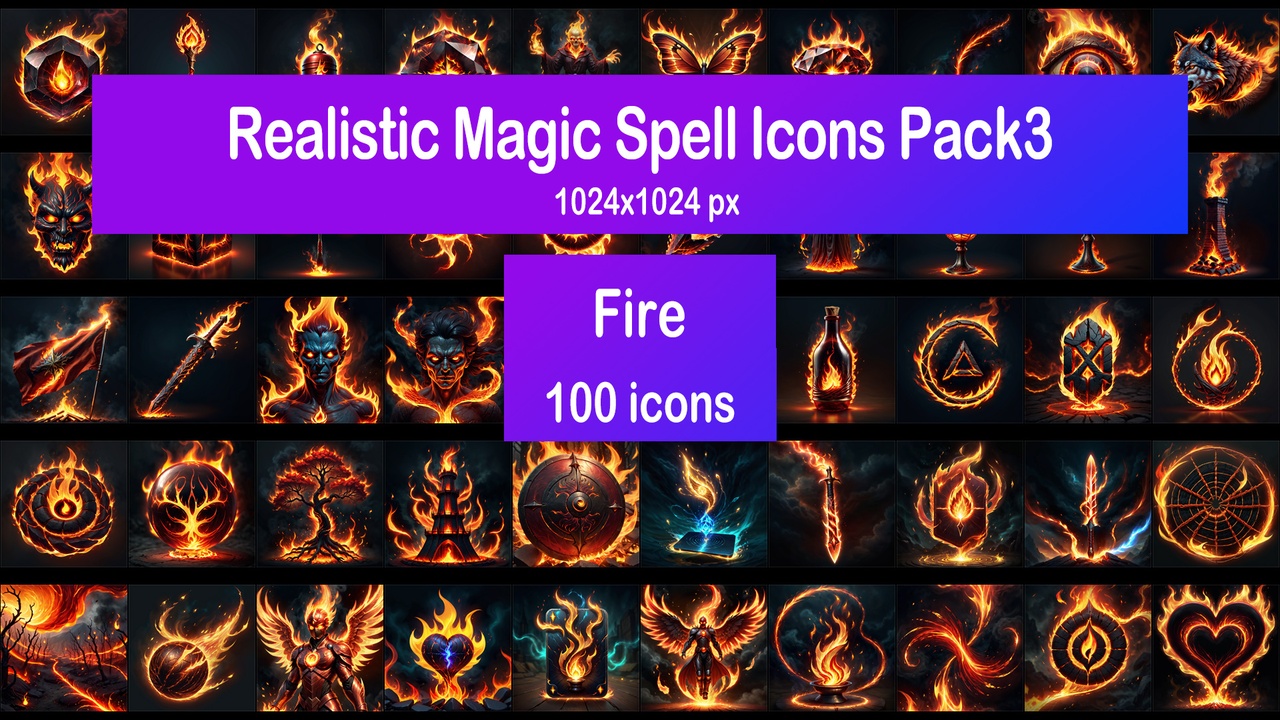 Media 1 for listing Realistic Magic Spell Icons Pack3 - Fire