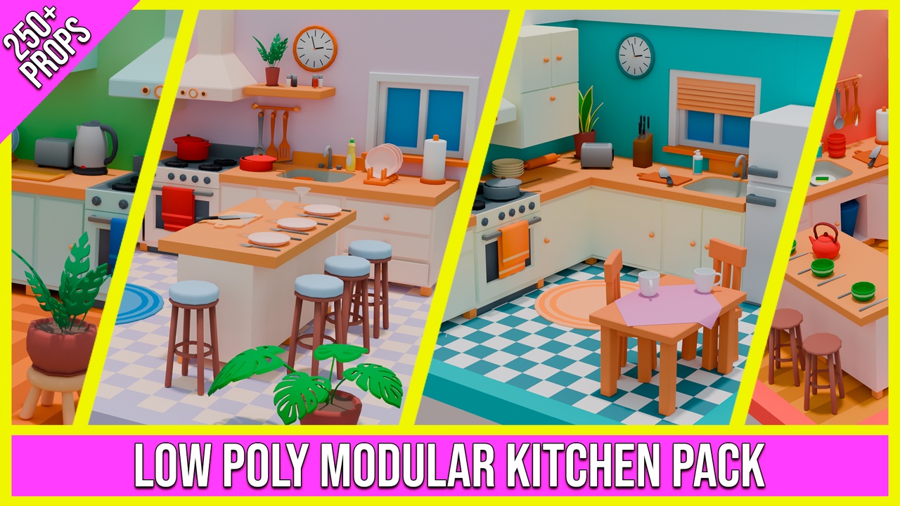 Media 1 for listing Low Poly Modular Kitchen Pack (250+ Props)