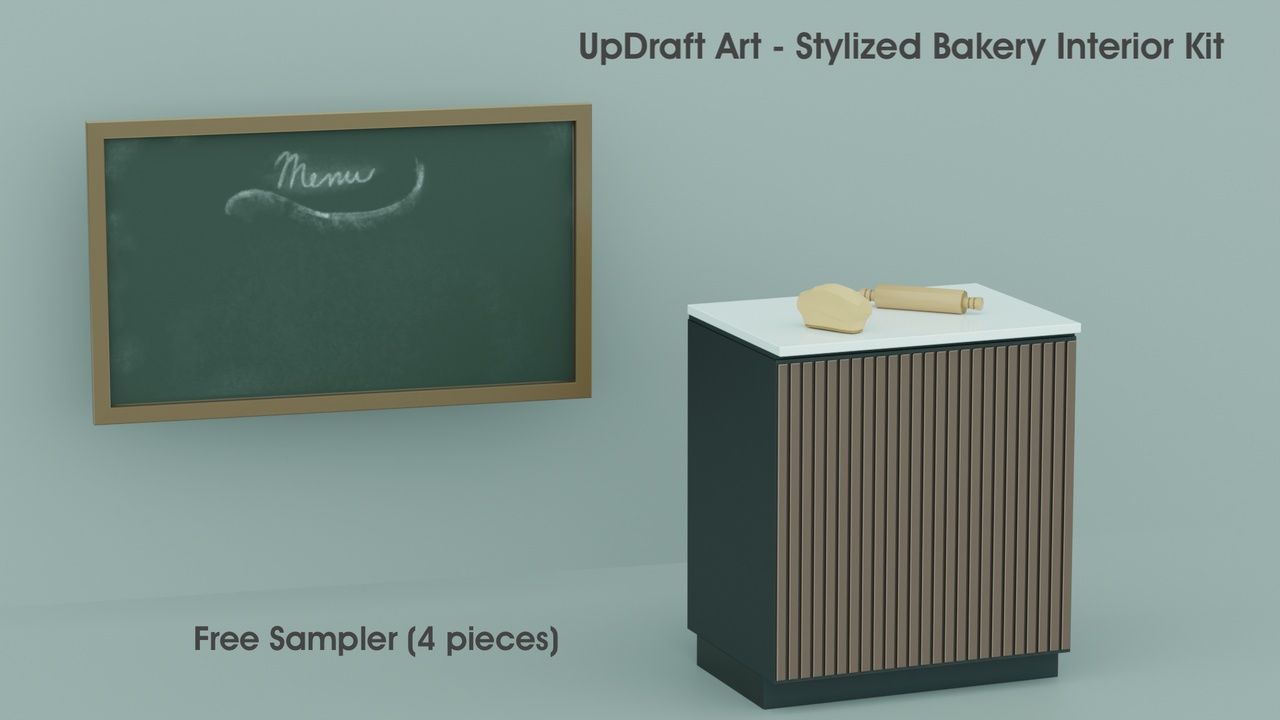 Media 1 for listing Stylized Bakery Interior Kit Sampler (Free) - Counter + Menu Board + Props
