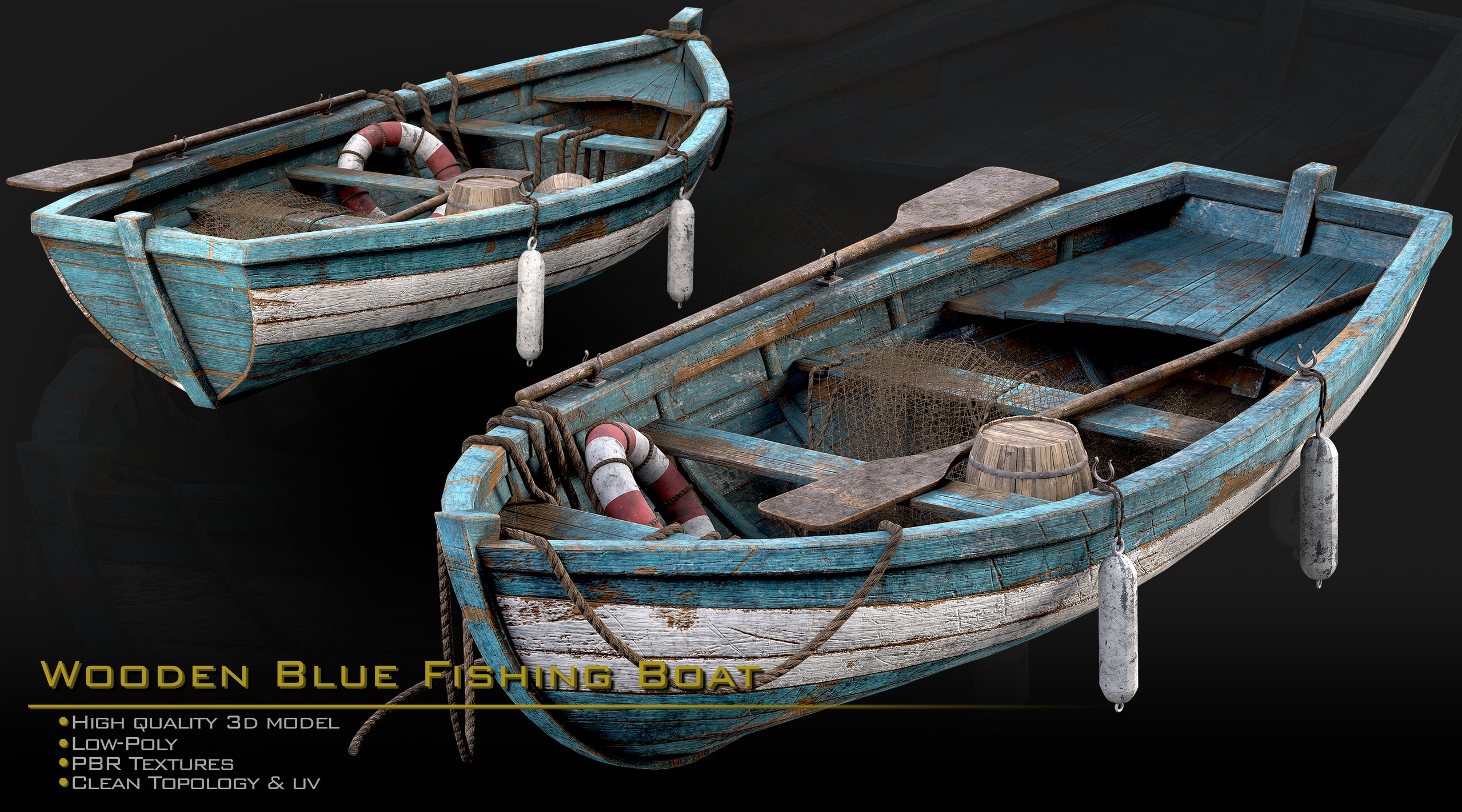 Media 1 for listing Blue Wooden Fishing Boat – Medieval Style