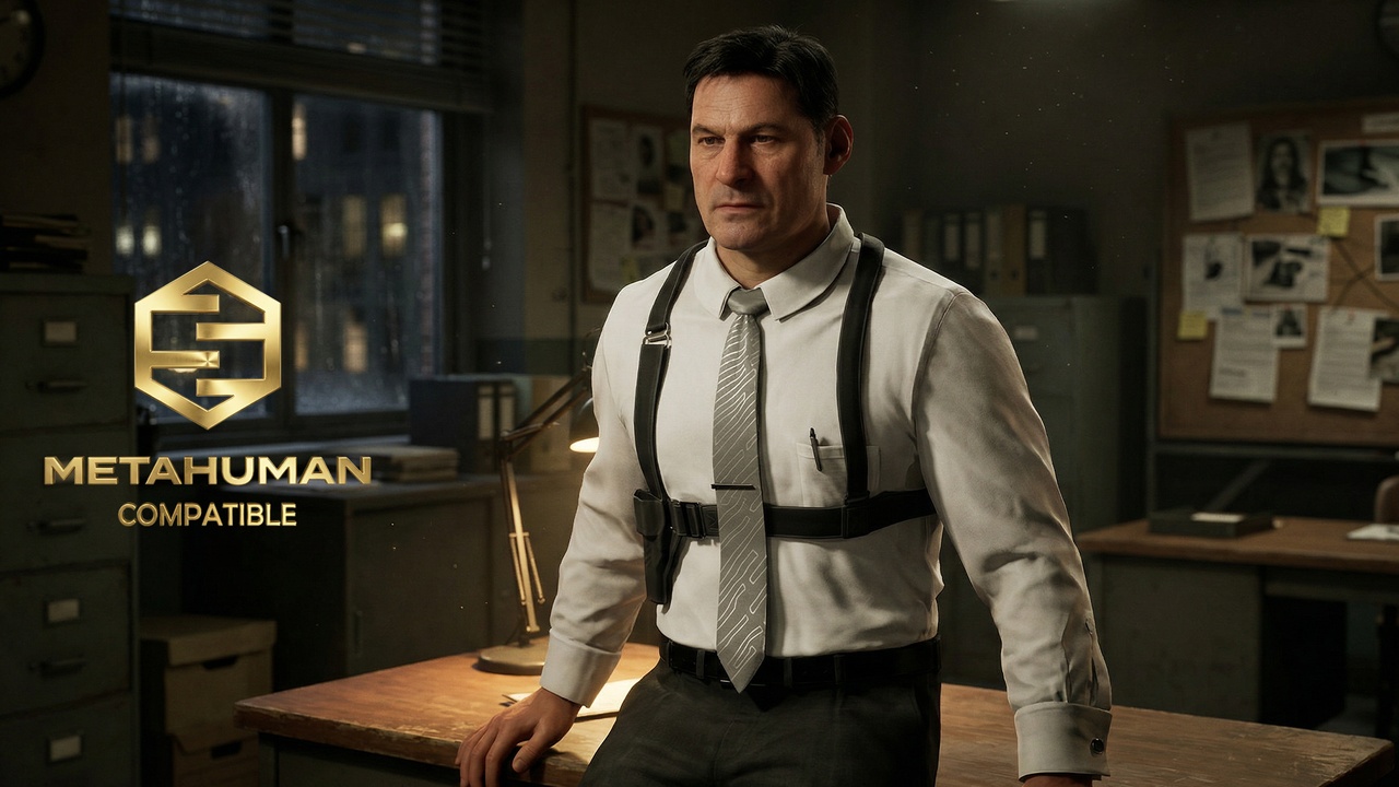 Media 1 for listing Detective Office Shirt and Tie Harness Outfit for Professional Investigator Role