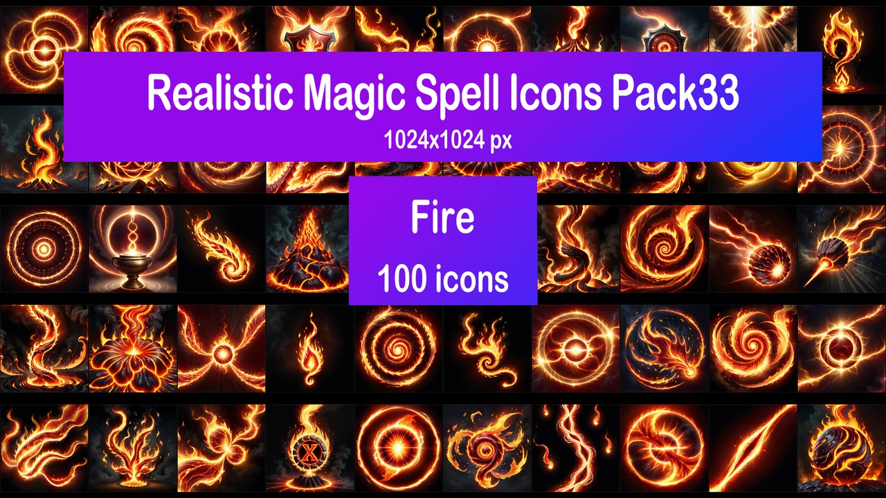 Media 1 for listing Realistic Magic Spell Icons Pack33 - Fire