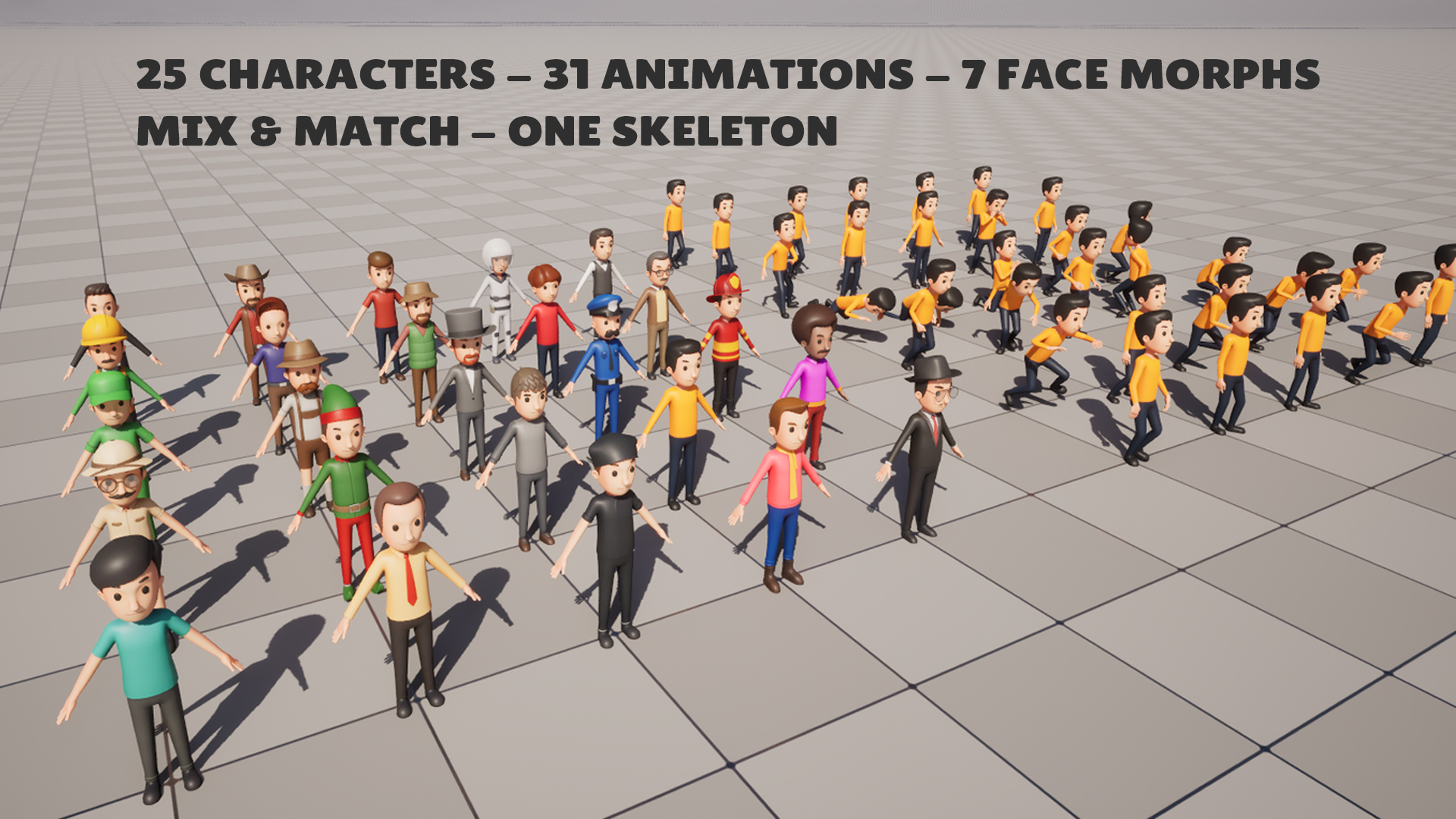 Modular Cartoon Character Pack – 25 Characters + Animations for UE5 | Fab