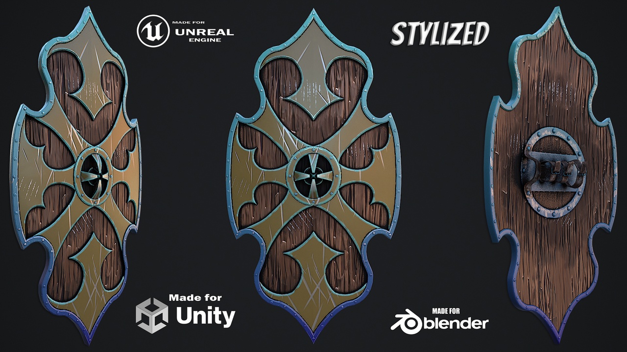 Media 1 for listing Fantasy Shield 4 stylized game ready 3d model