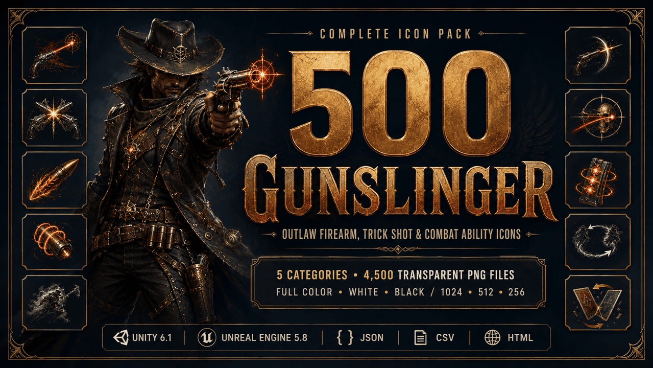 Media 1 for listing 500 Gunslinger & Outlaw Firearm, Trick Shot & Combat Ability Icons