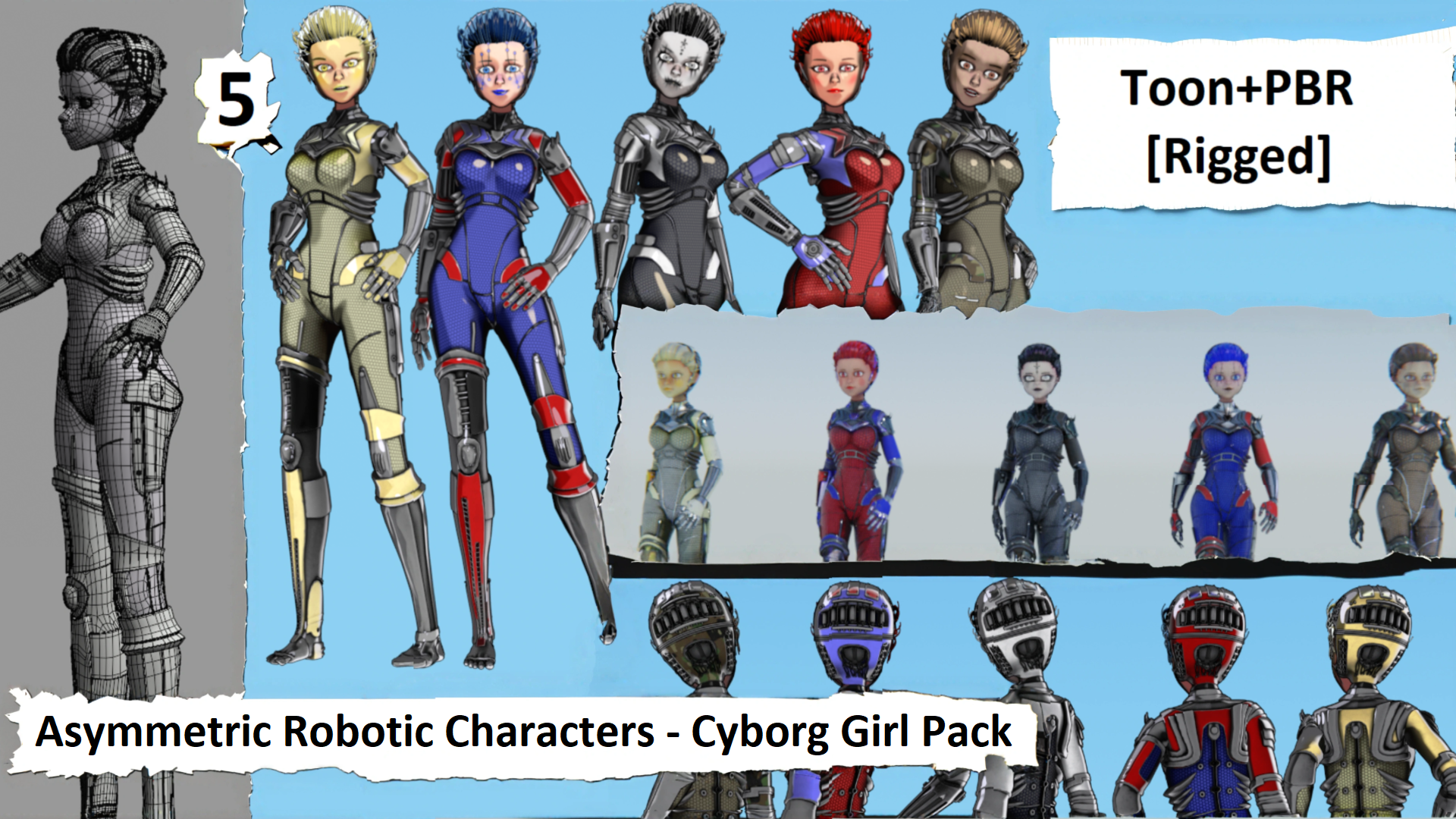 Asymmetric Robotic Characters - Cyborg Girl Pack – 5 Variants | Fab