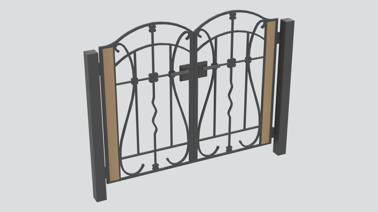 Media 1 for listing Iron Double Gate with Triangle Lattice and Wood Panels 3D Model