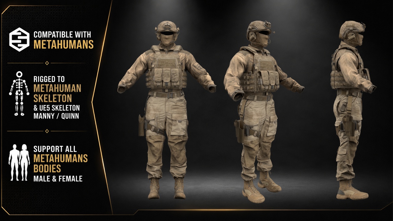 Media 1 for listing Desert Tactical Operator Outfit for MetaHumans (UE5)