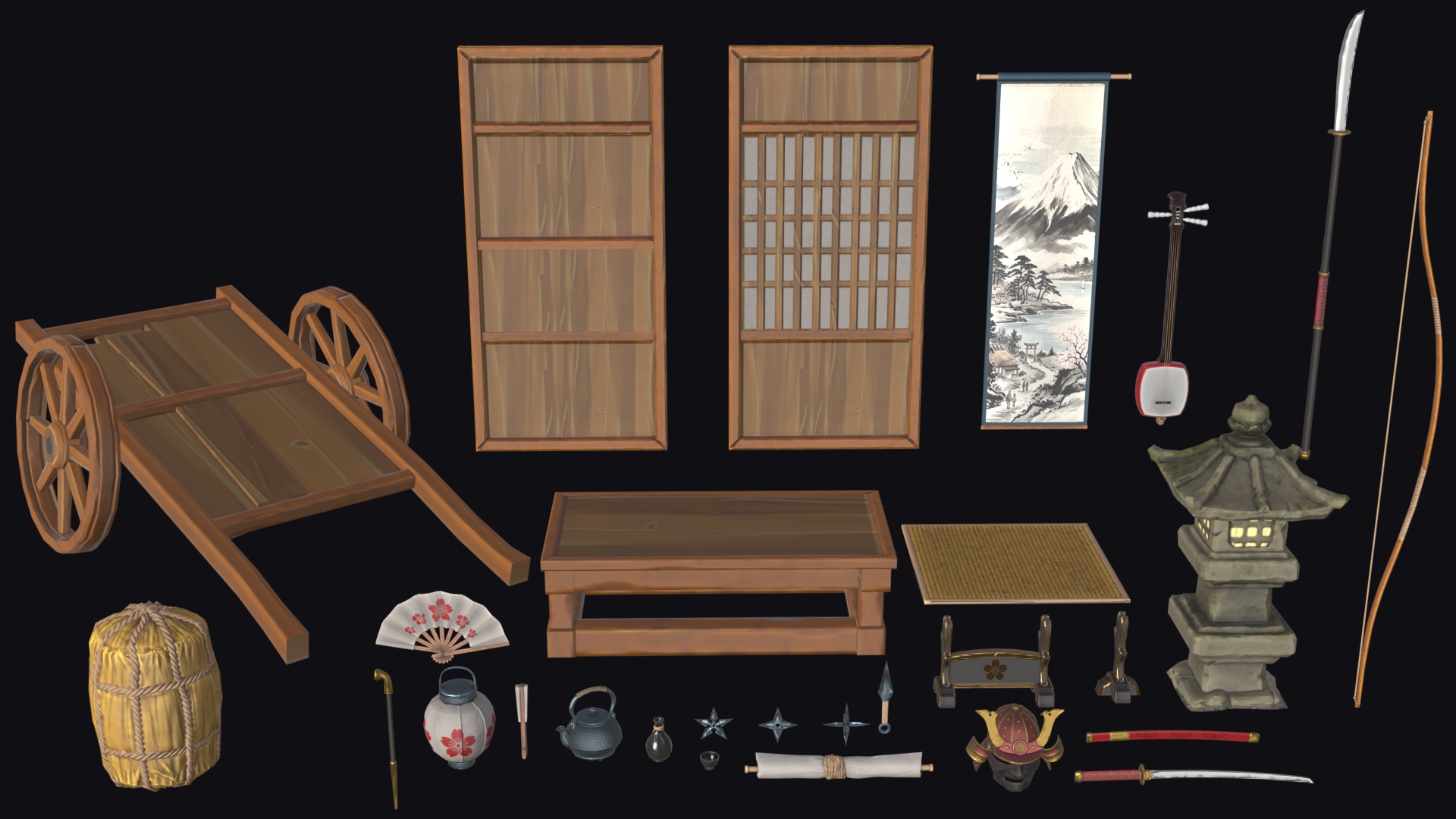 Stylized RPG Japanese Props Assets Set Dressing Environment Interior ...