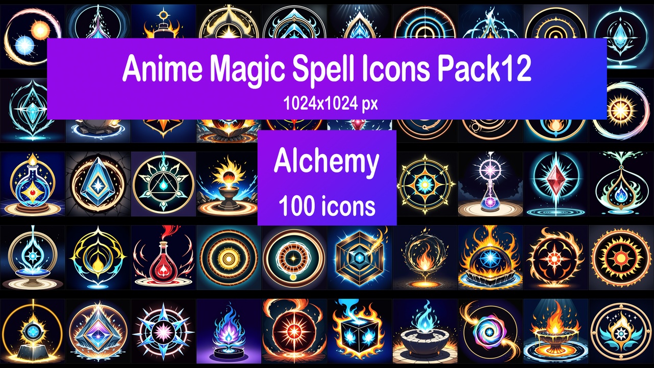 Media 1 for listing Anime Magic Spell Icons Pack12 - Alchemy