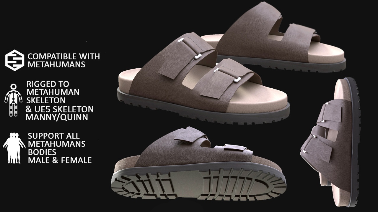 Media 1 for listing 3D Sandals Model For Metahuman - Male/Female MH & UE5 Skeletons - Rigged