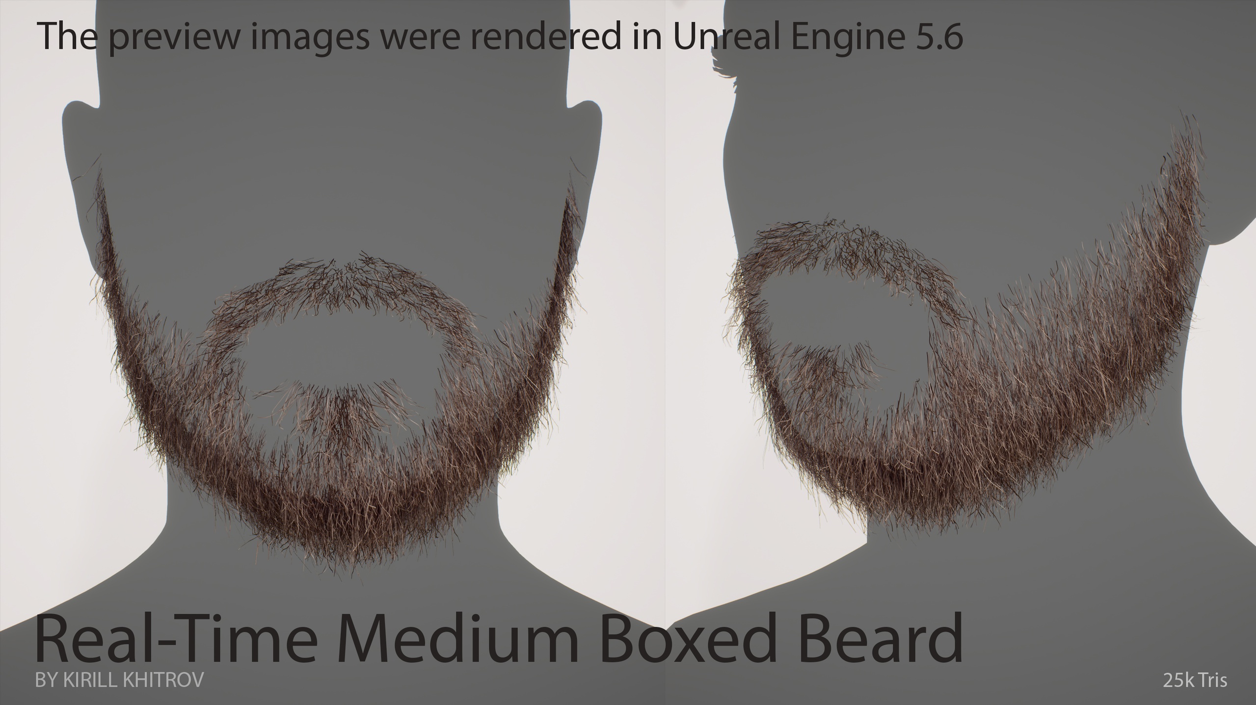 Media 1 for listing Medium Low Boxed Beard with Connected Mustache v2 - Real Time Hair