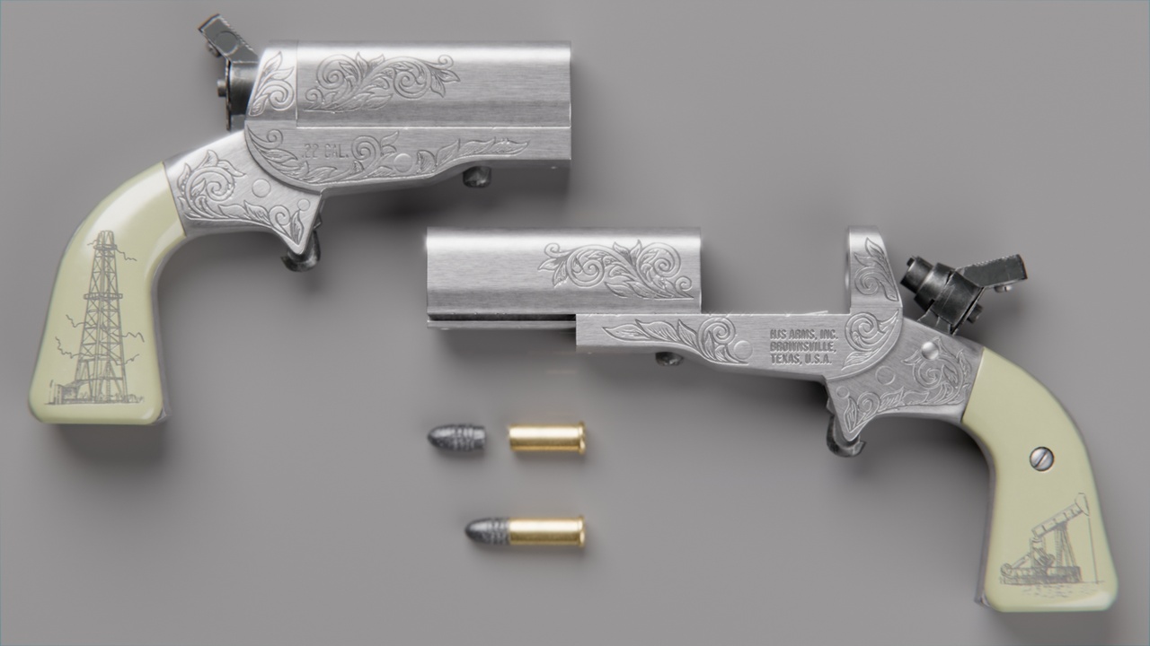 Media 1 for listing HJS Frontier Four Derringer Engraved Oil Rig Grip