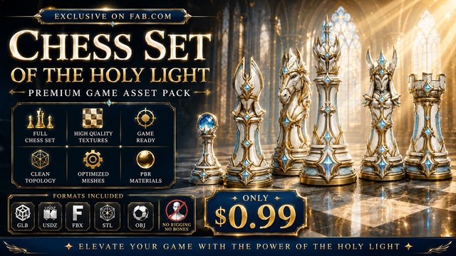 Chess Set of the Holy Light | Stylized Fantasy Chess Collection | Game Ready — Cobalt Game Assets