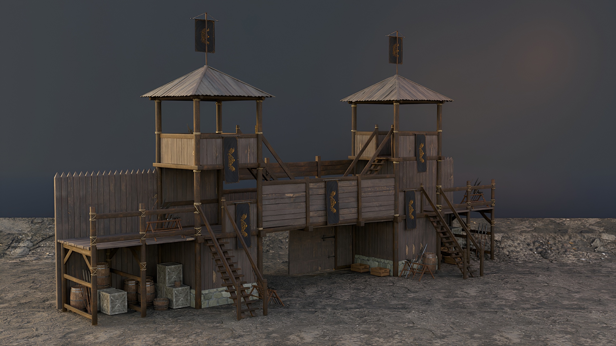 Media 1 for listing Ultimate Medieval Wooden Fort and watchtower Pack – Modular, Game Ready
