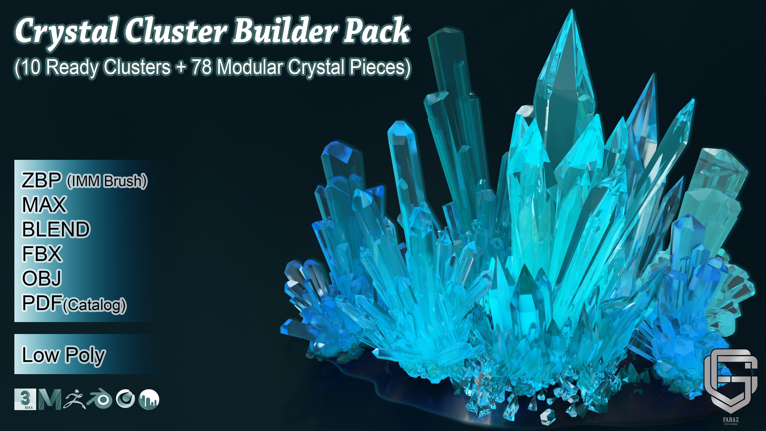 Media 1 for listing Crystal Cluster Builder Pack (10 Ready Clusters + 78 Modular Crystal Pieces)