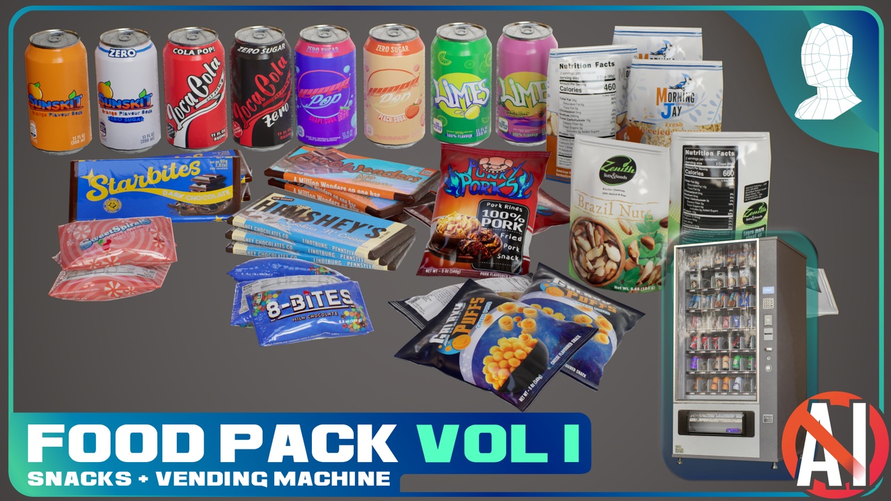Media 1 for listing Food Pack - VOL 1 - Snack + Vending Machine - PBR Game Ready