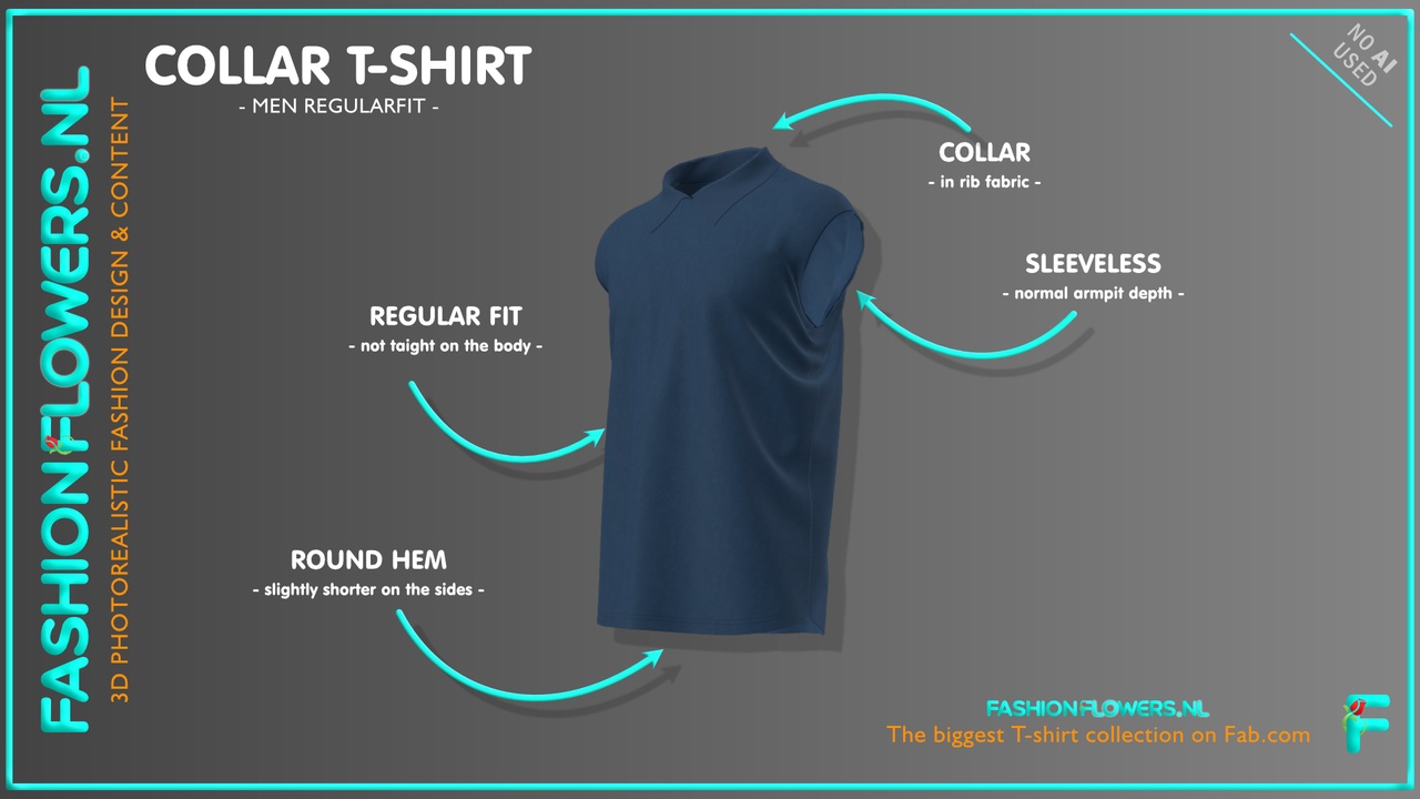 Media 1 for listing Blue Colour Round Neck Polo Collar T-shirt | Without Sleeves | Round Hem Tshirt