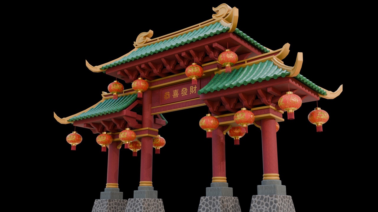 File multimediali per l'articolo Oriental Chinese New Year Grand Gate with Lanterns I Low Poly PBR 3D Asset: 1