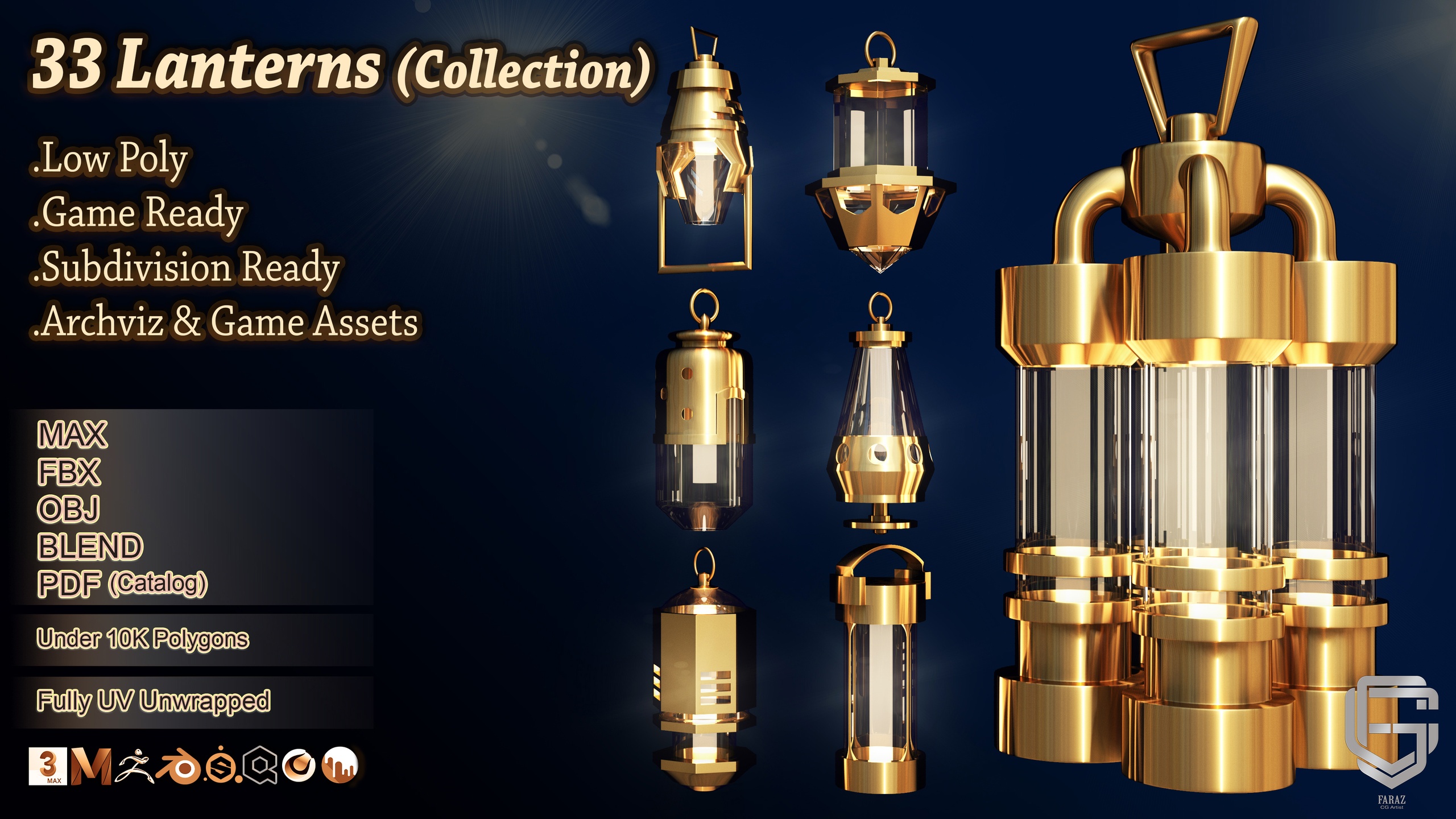 Media 1 for listing 33 Lanterns – Low Poly, Game Ready & Subdivision Ready
