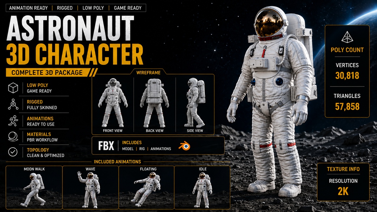 Media 1 for listing Astronaut Rigged Character