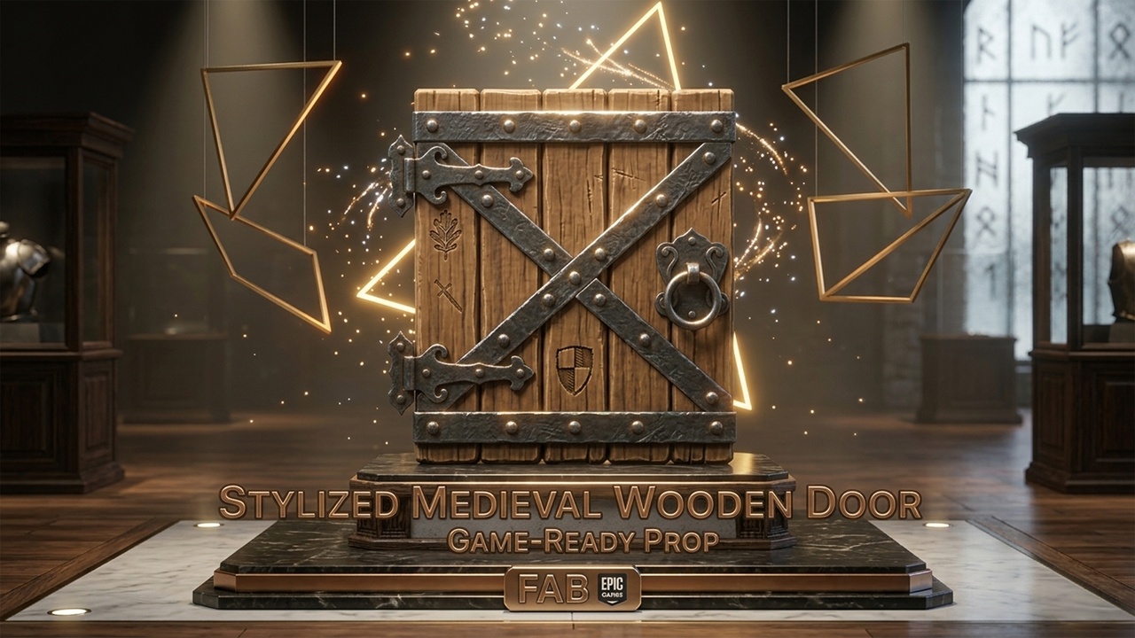 Media 1 for listing Stylized Medieval Wooden Door – Game-Ready Fantasy Environment Asset (UE5 Optimi