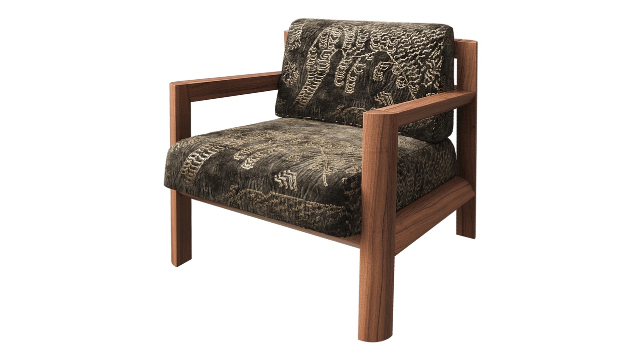 Media 1 for listing Wood Lounge Chair with Textured Upholstery