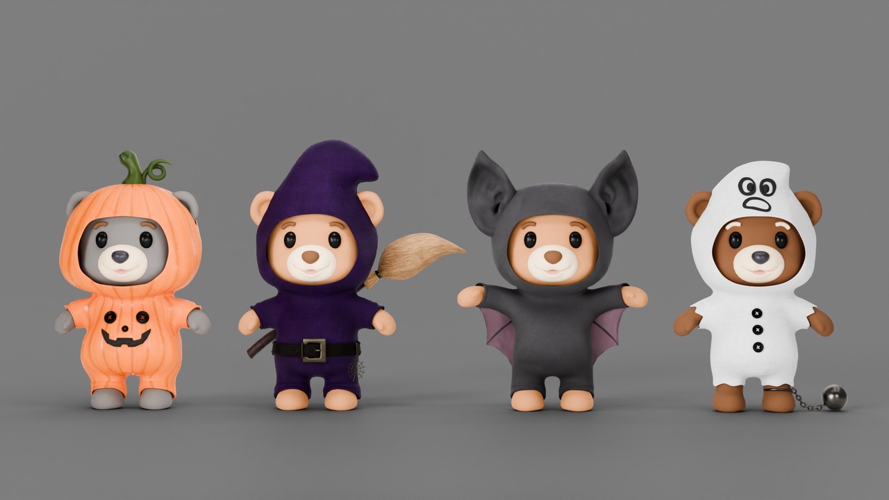 Media 1 for listing Halloween Teddy Bears in Costumes Pack