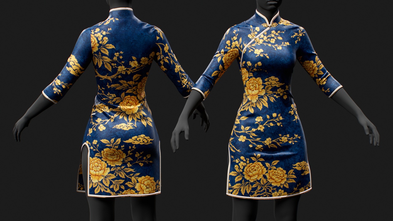 Media 1 for listing Chinese Qipao Dress for MetaHuman – Parametric Wardrobe (MHPKG)