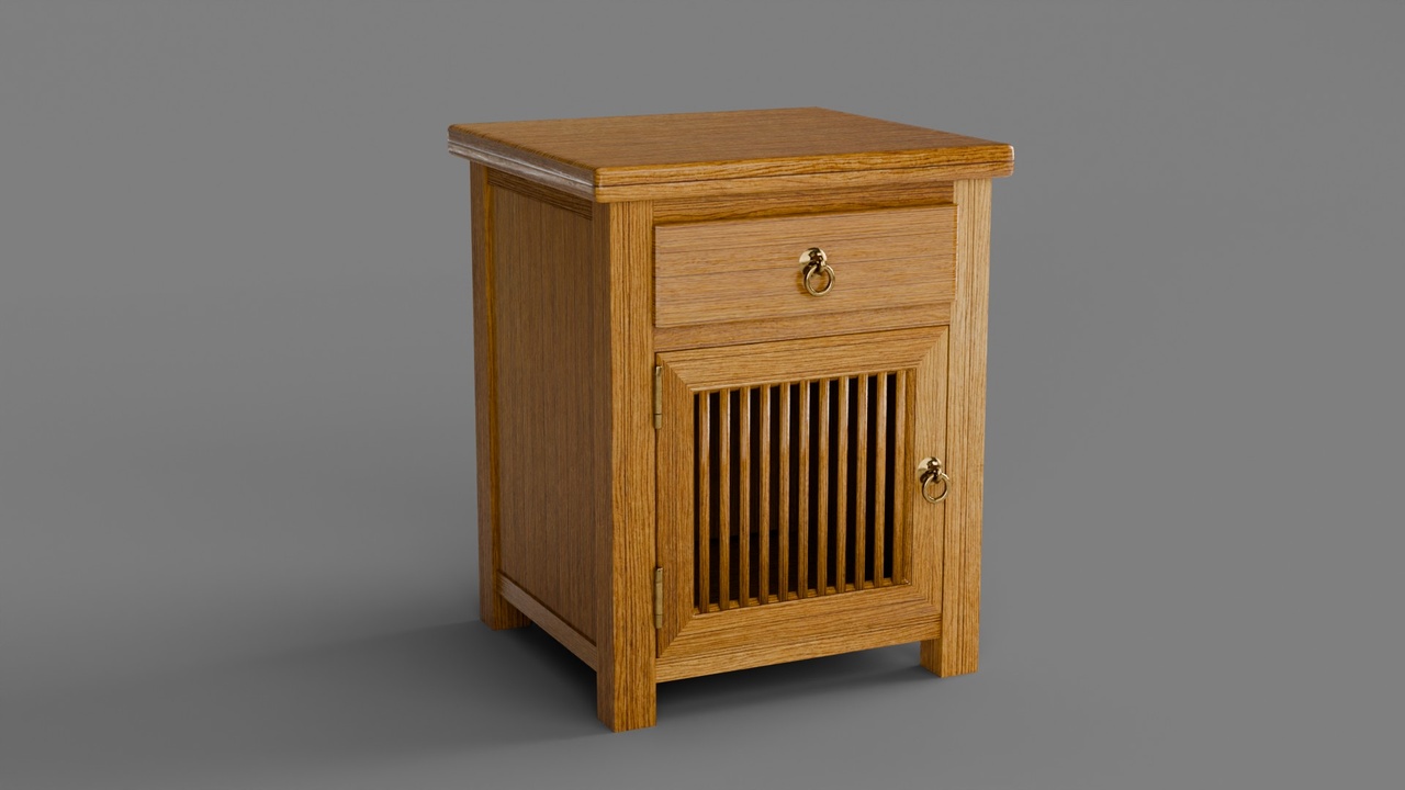 Media 1 for listing Stylized Slatted Wooden Nightstand