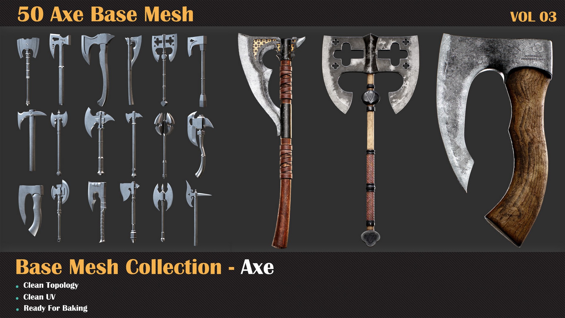 50 Axe Base Mesh - VOL 04 ( Game Ready ) | Fab