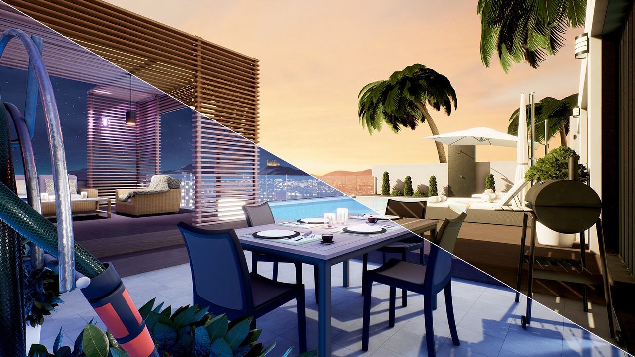 Media 1 for listing Outdoor Furniture. Day and Night Scenes