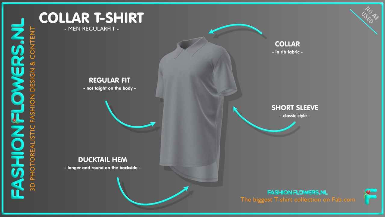 Media 1 for listing Gray Colour Short Sleeve Ducktail Collar T-shirt | Longer Backside Poloshirt