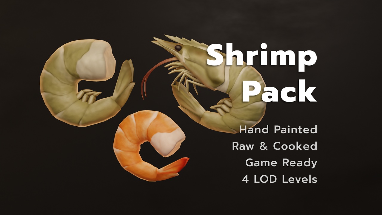 Media 1 for listing Stylized Shrimp Pack - Game Ready - Includes 4 LOD Levels
