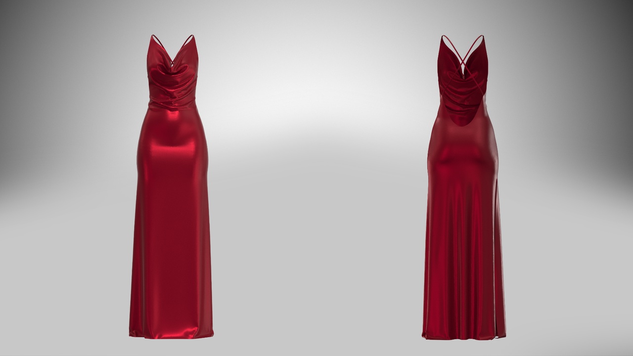 Media 1 for listing Red Satin Dress | High poly
