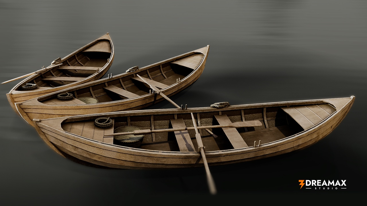 Media 1 for listing Medieval Fisherman Rowboat – Wooden Fishing Boat