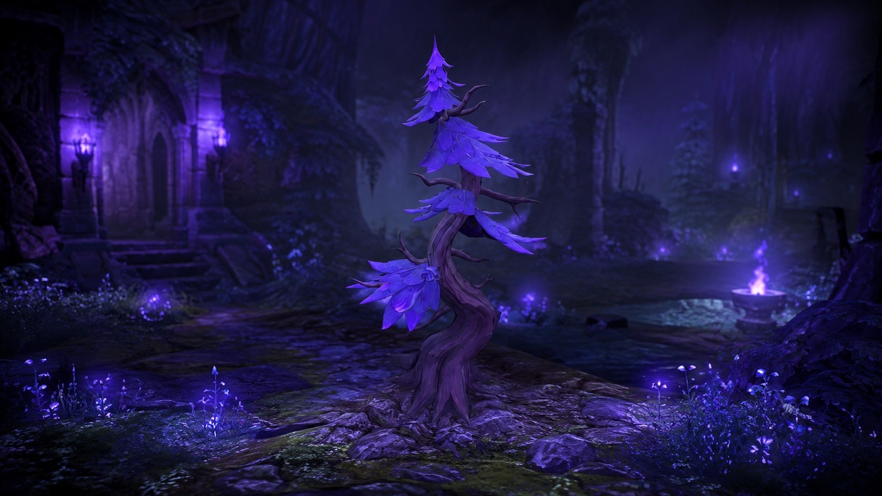 Media 1 for listing Violet Wraith Pine – Stylized Dark Fantasy Tree