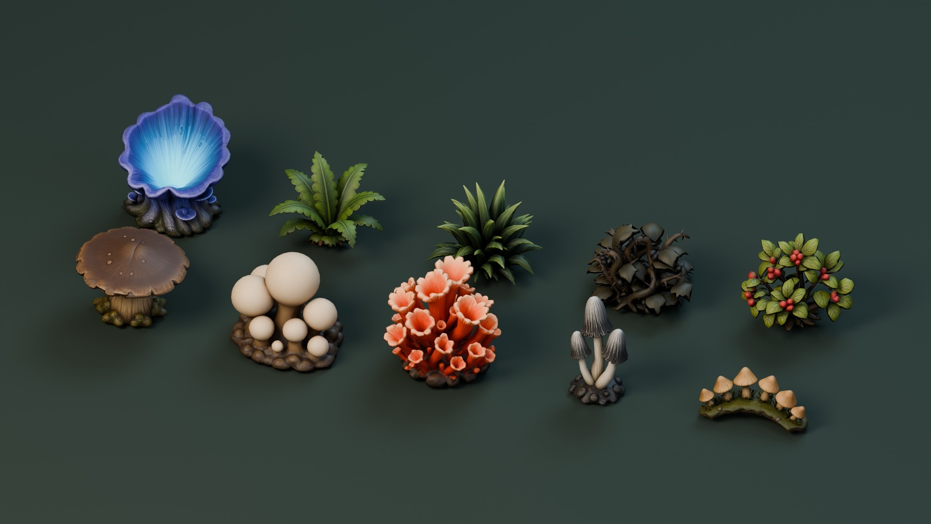 Media 1 for listing Stylized Ferns & Forest Plants Pack – 10 Models