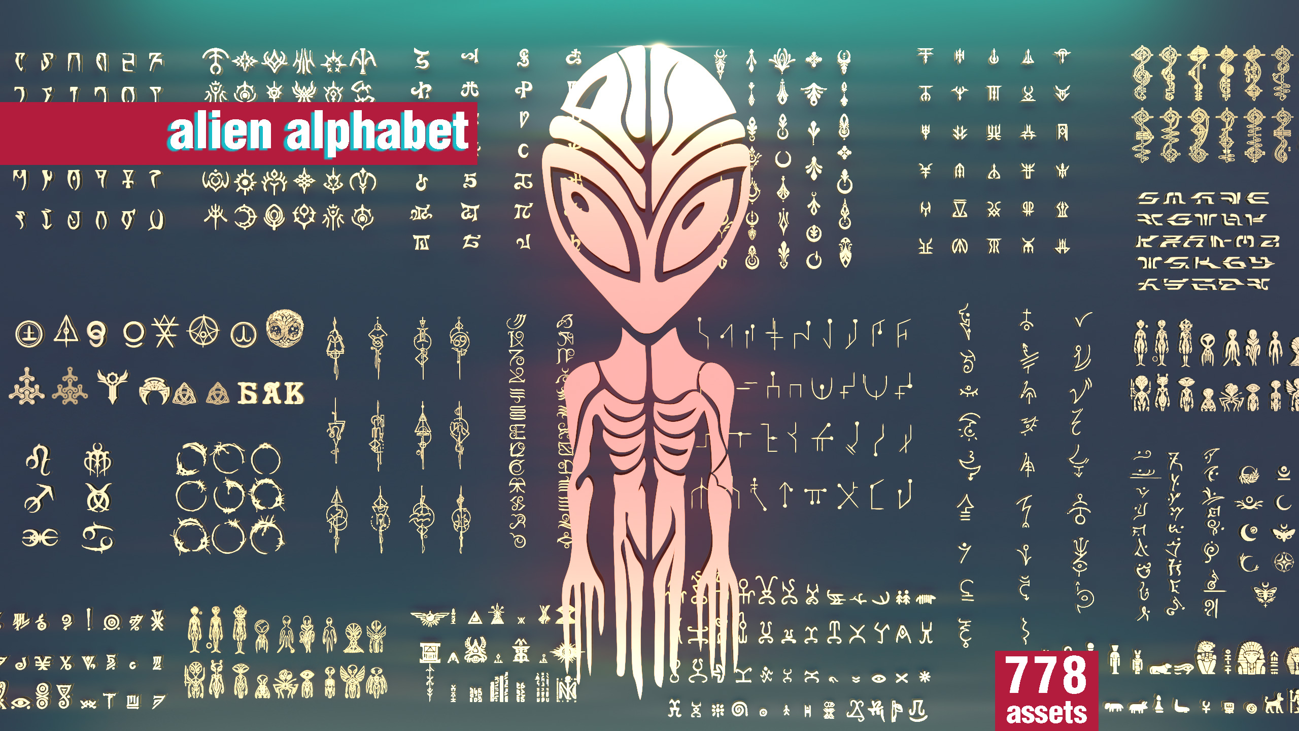 Alien Character 3d Megapack with Unique Alphabet (glyphs, symbols ...