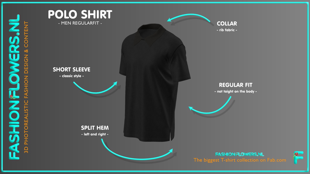 Media 1 for listing Black Colour Poloshirt Collar T-shirt | Short Sleeves | Side Seams Splits Tshirt