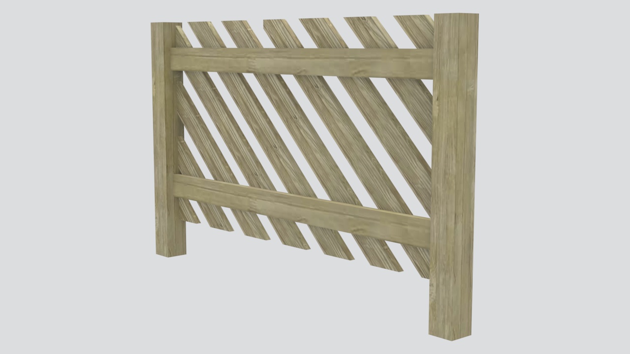 Media 1 for listing Weathered Wood Diagonal Slat Fence Panel with Two Rails 3D Model
