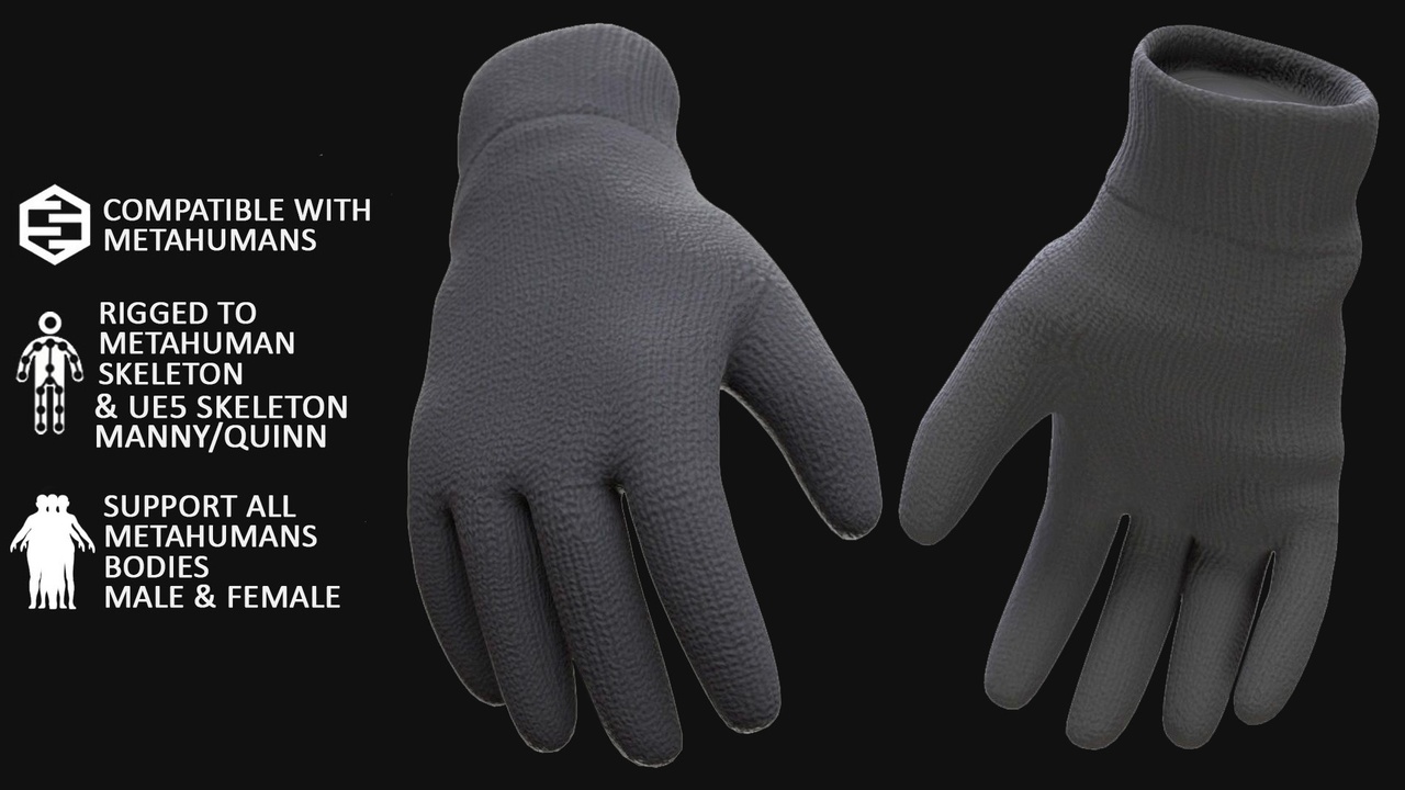 Media 1 for listing 3D Gloves Model For Metahuman 53 - All MH Bodies & UE5 Skeletons - Rigged