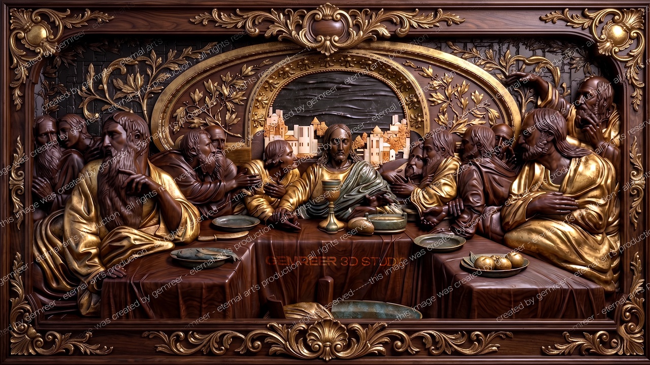 Media 1 for listing Last Supper Ultra-Detailed Relief 3D Print & CNC Ready