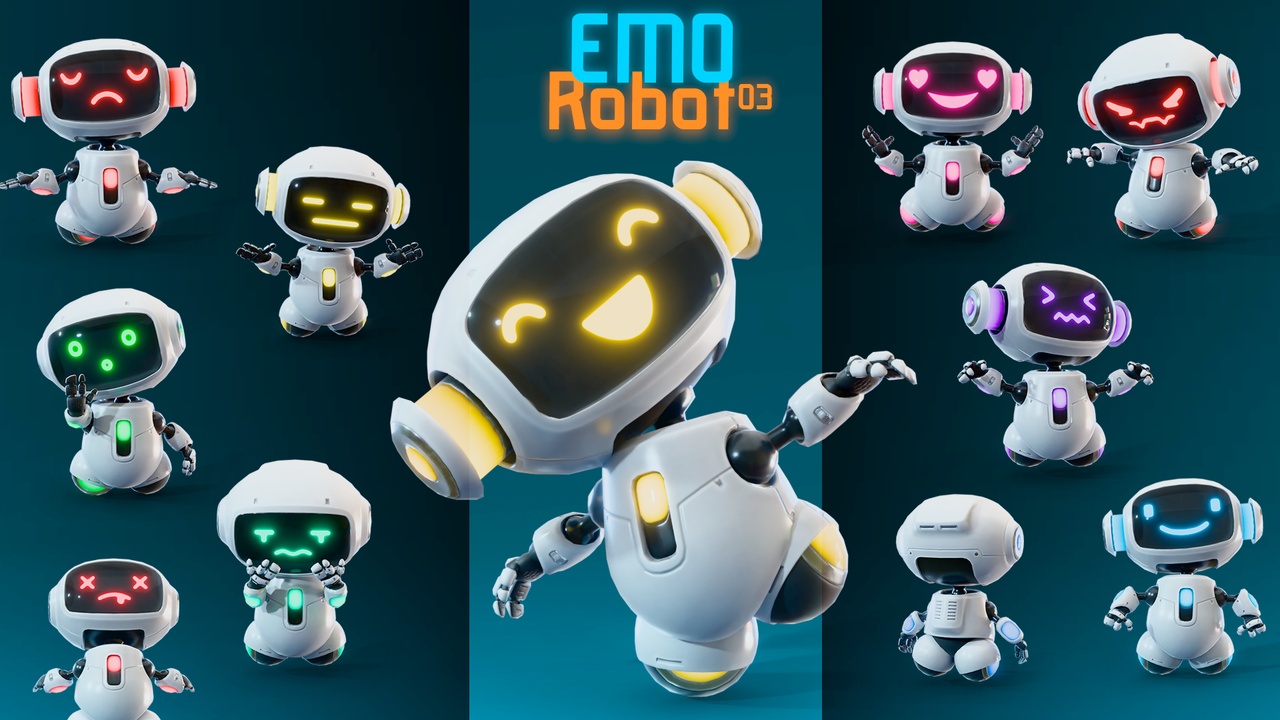 Media 1 for listing Emo Robot 03 – Cute Wheeled Robot with Emotions
