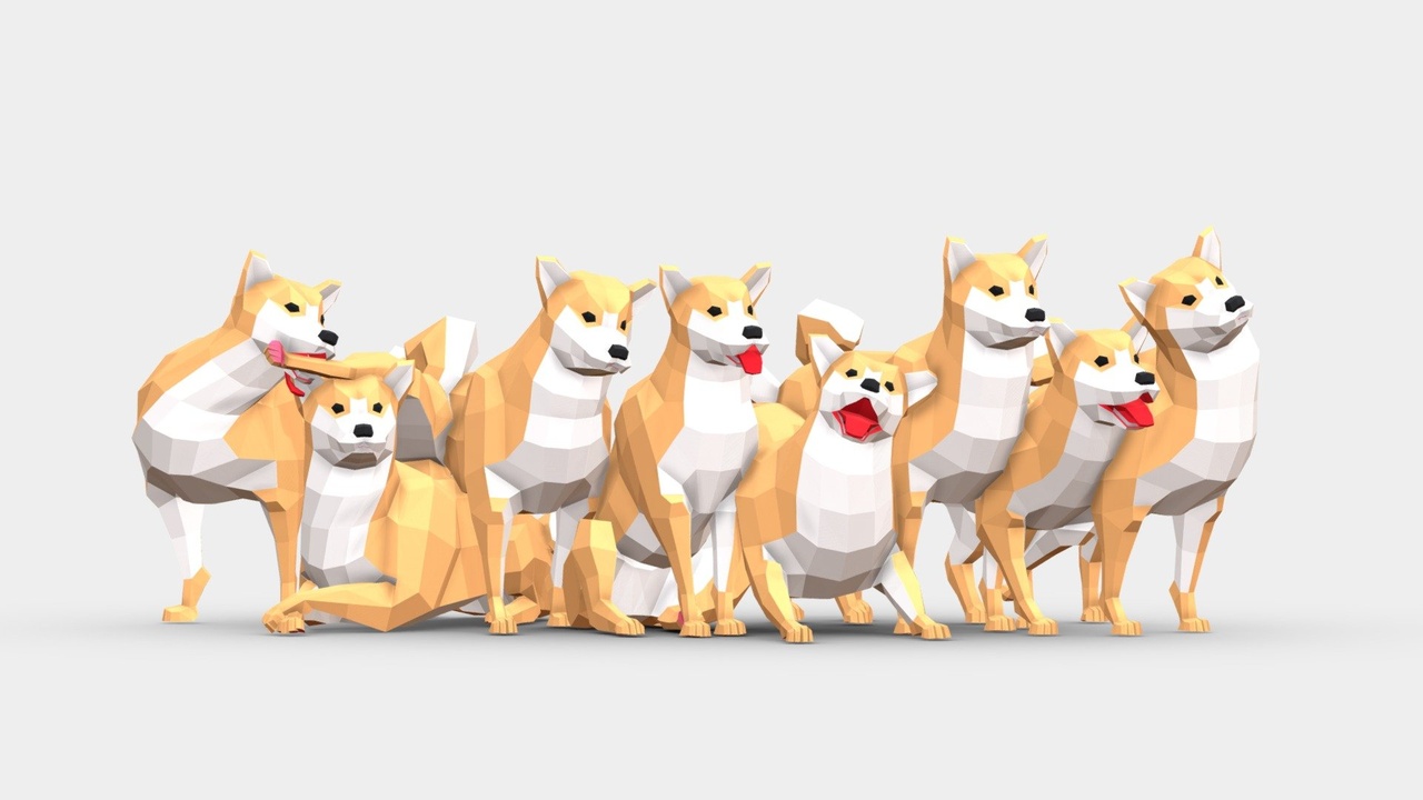 Media 1 for listing Low Poly Shiba Inu Dogs Pack